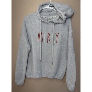 Rae Dunn Sweater Merry Small Women’s Hooded Long Sleeve Warm Cozy Grey